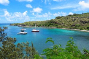 Find out the best Maui boat tours recommended by top Hawaii blog Hawaii Travel with Kids. Image of boats in Honolua Bay on Maui.
