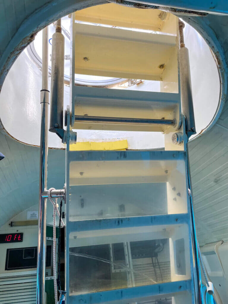 In order to do the Waikiki Atlantis Submarine ride, you'll need to climb down a really steep ladder.