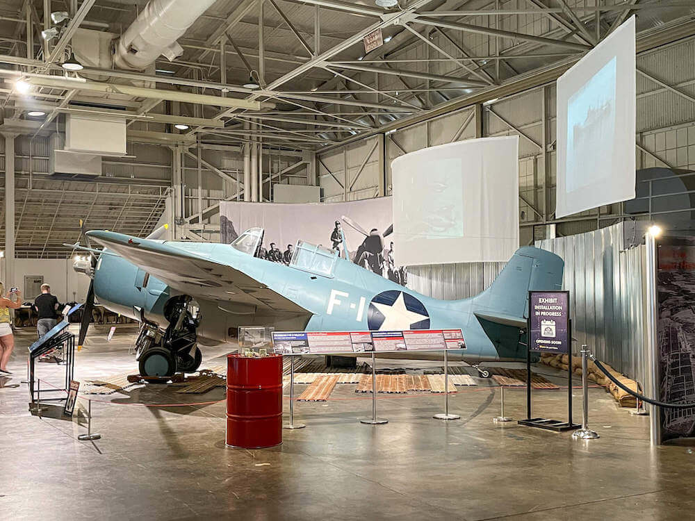 Image of a Grumman F4F-3 Wildcat Fighter plane at the Pearl Harbor Aviation Museum on Oahu.