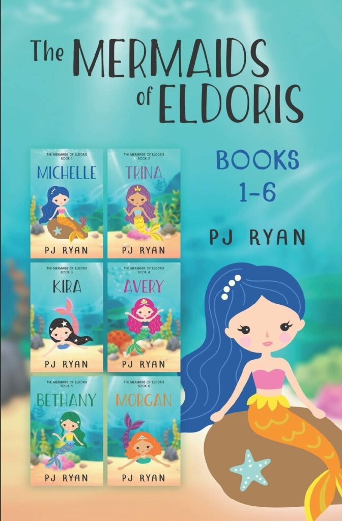 The Mermaids of Eldoris is a kids book series about mermaids. Image of 6 mermaid books.