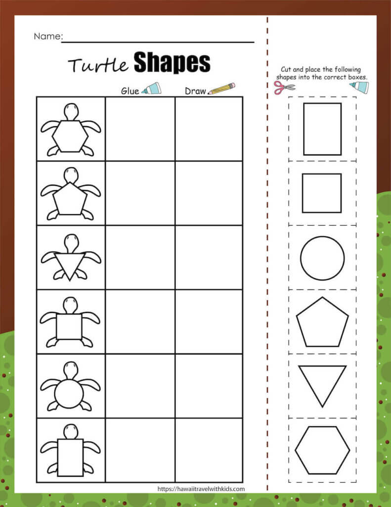 Get this free sea turtle printable where you cut and paste different shapes.