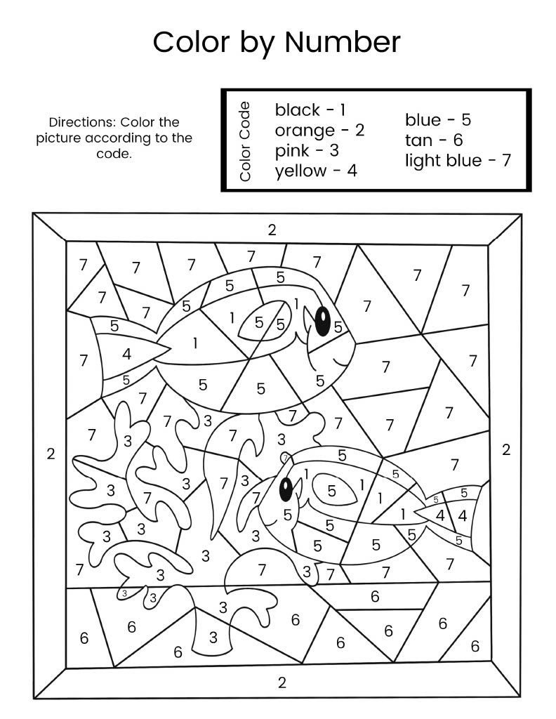 sea life color by number coloring pages