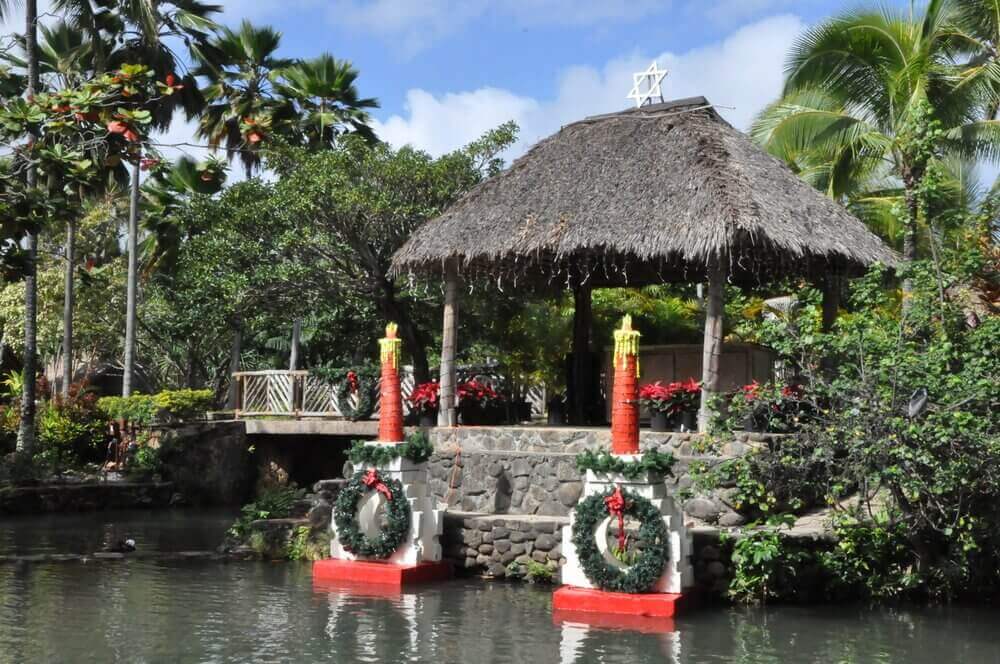 You can see some cute Hawaii Christmas lights at the Polynesian Cultural Center on Oahu.