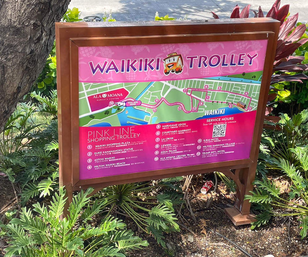 Waikiki Trolley Pink Line Map   Waikiki Trolley Pink Line 