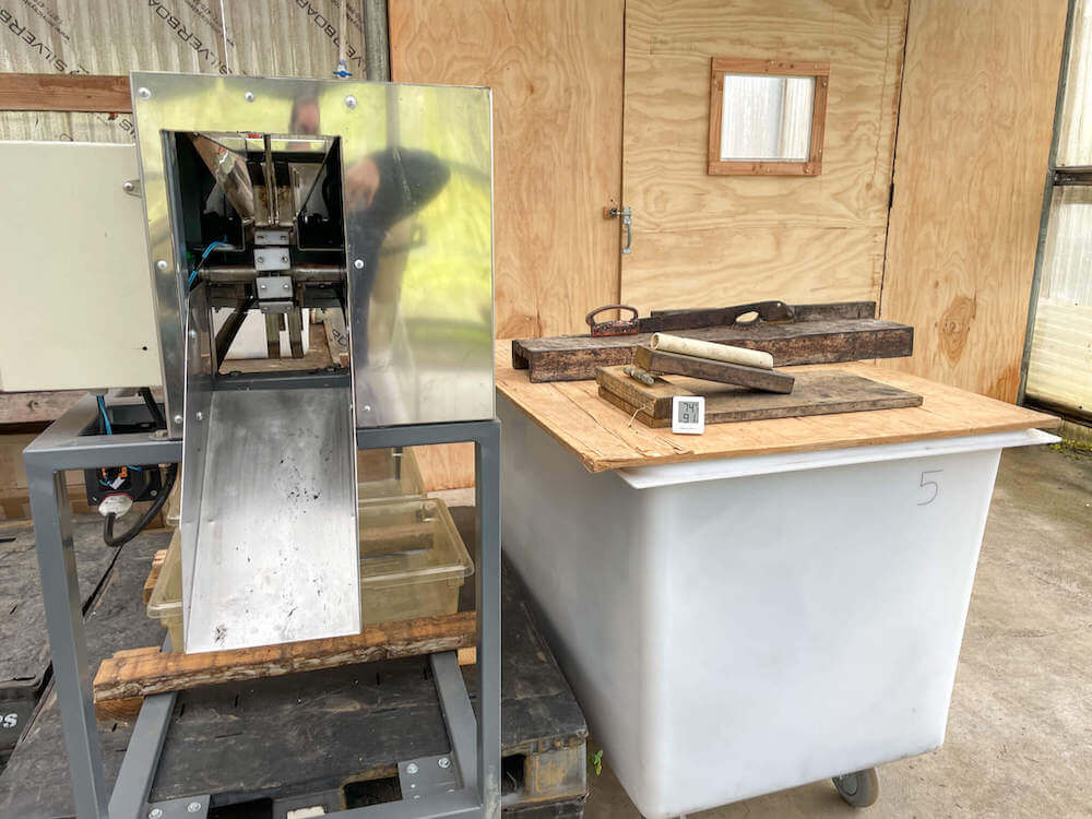 Image of Cacao tools and machinery at a Big Island chocolate farm.