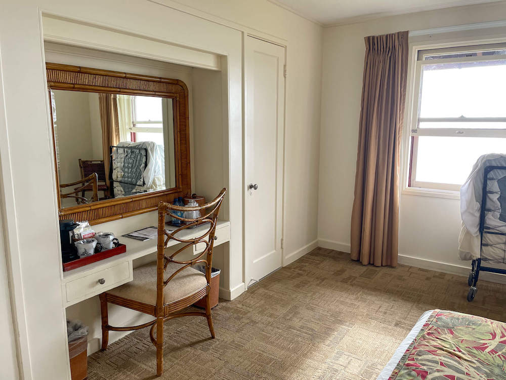 Image of the inside of a historic hotel room in Hawaii.