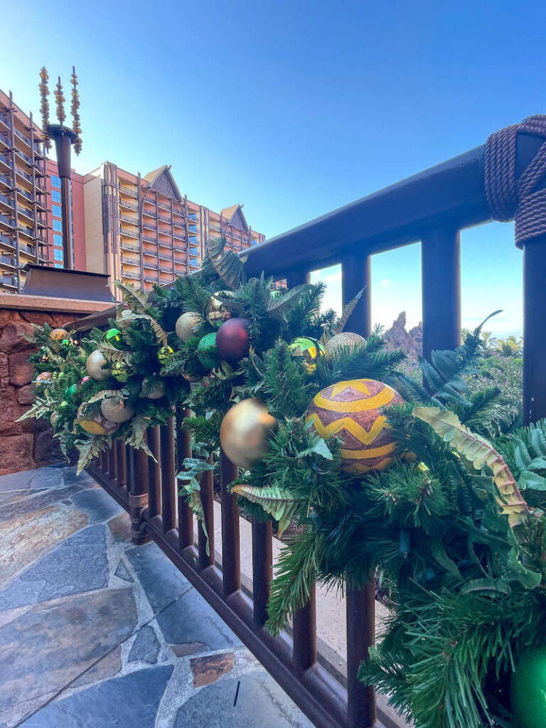 Image of Christmas garland at Aulani Resort in Hawaii.