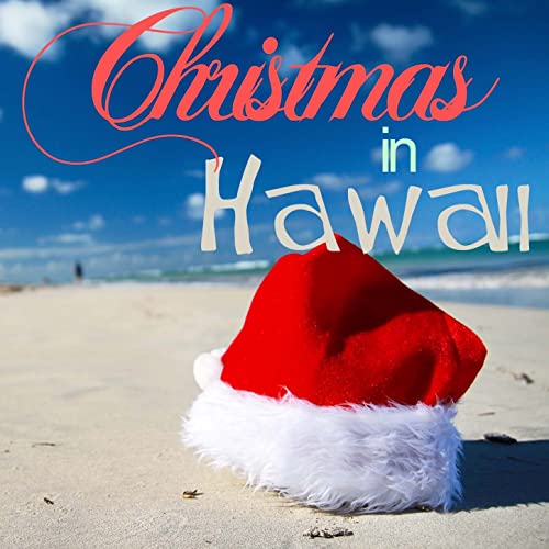 Image of a Santa hat on a beach with the words Christmas in Hawaii