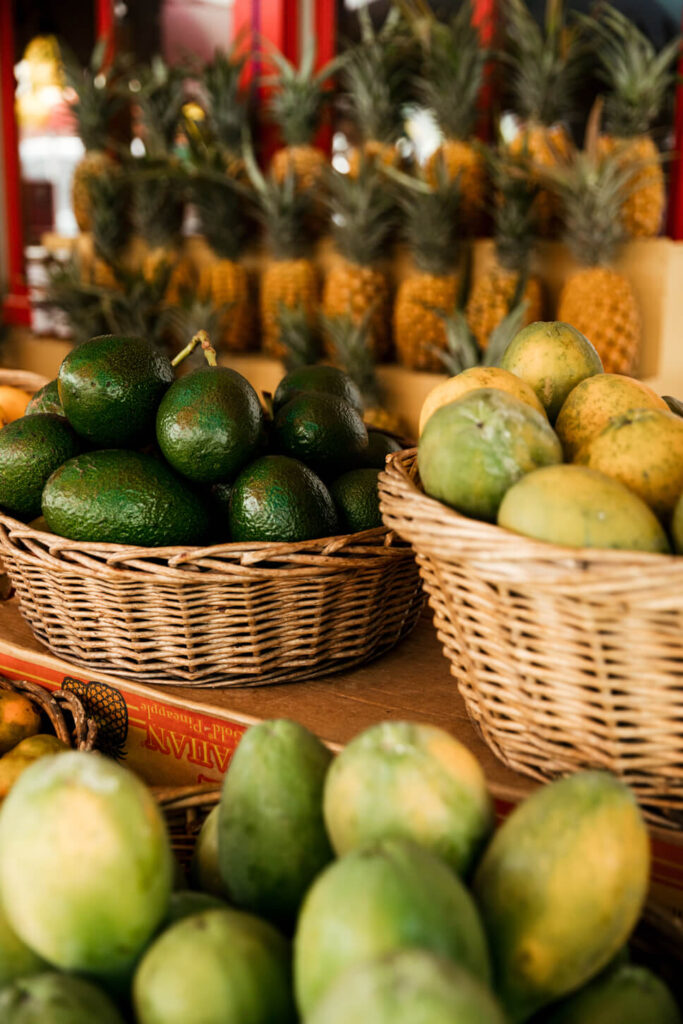 Image of a bunch of fresh fruit at a Kauai farmers market.