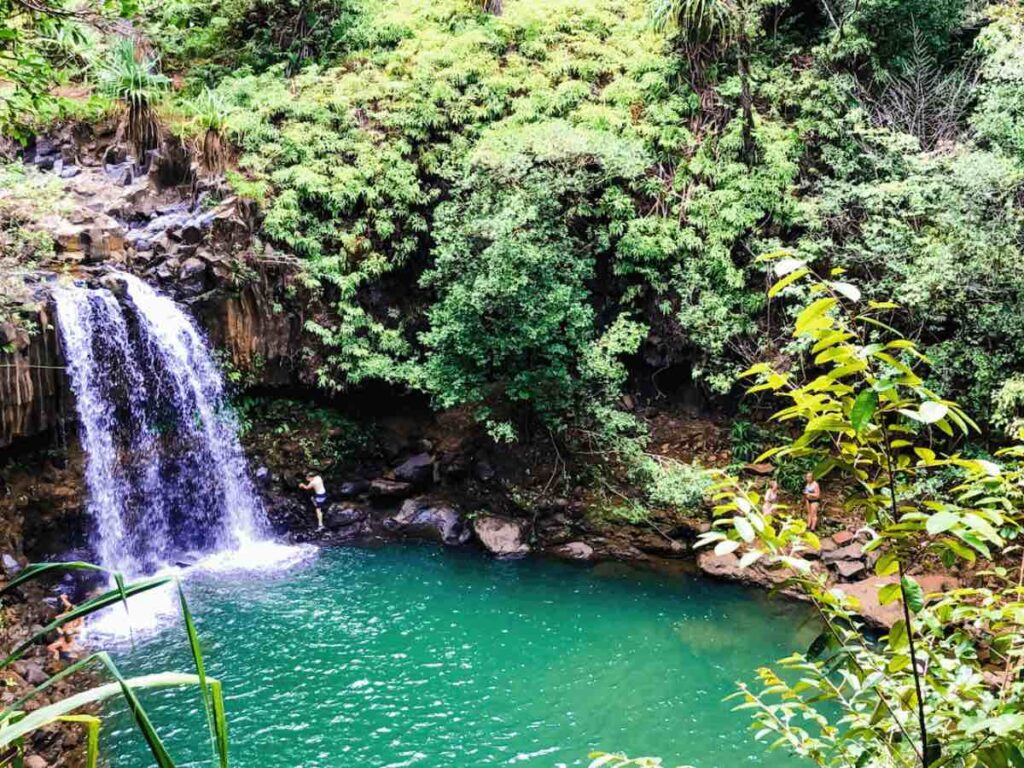 Check out this Maui waterfall tour review by top Hawaii blog Hawaii Travel with Kids. Image of Twin Falls on Maui.