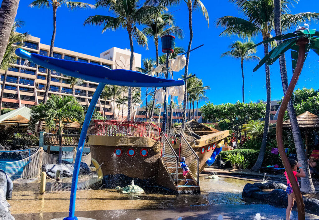 Image of a pirate ship water play area at the Marriott Maui Ocean Club in Hawaii.