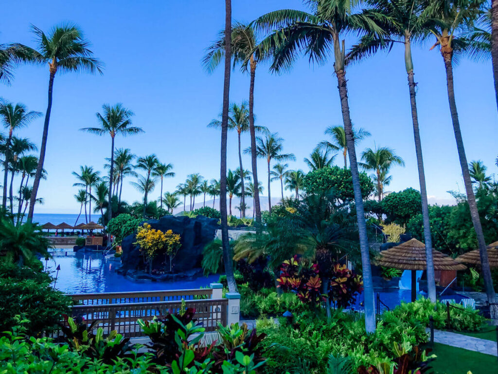 Image of a beautiful Maui resort at dusk.