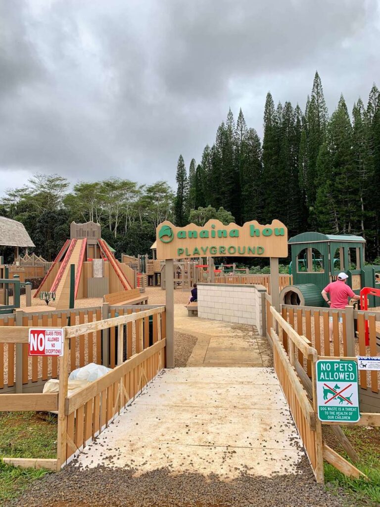 Image of a fabulous playground on Kauai with climbing structures.