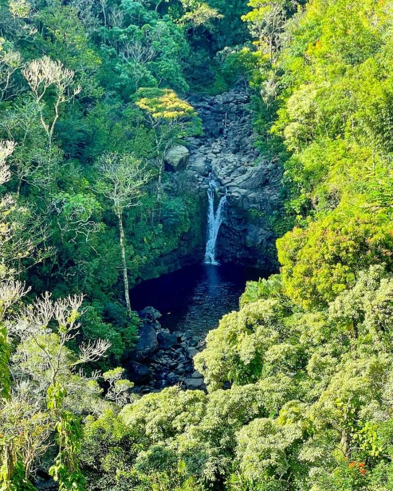Puuhokamoa Falls as seen from the Garden of Eden on Maui