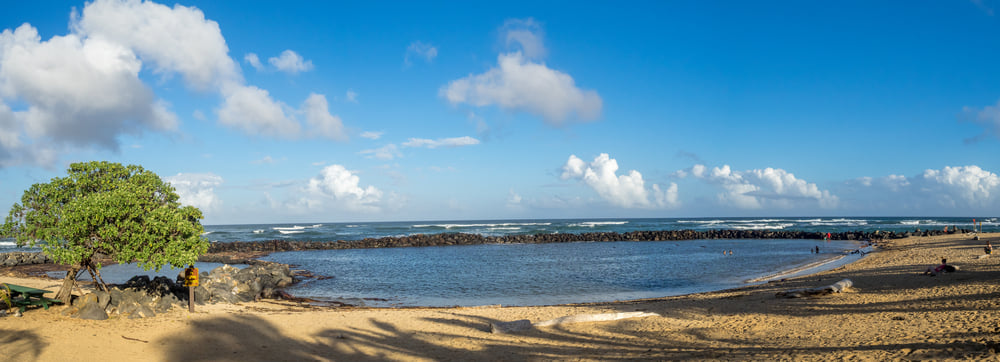 Image of a panoramic view of Lydgate Beach Park on Kauai.