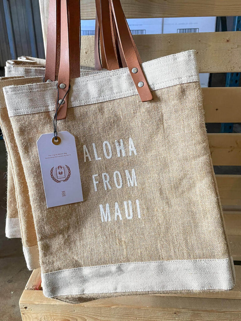 Image of a burlap bag that says Aloha from Maui.