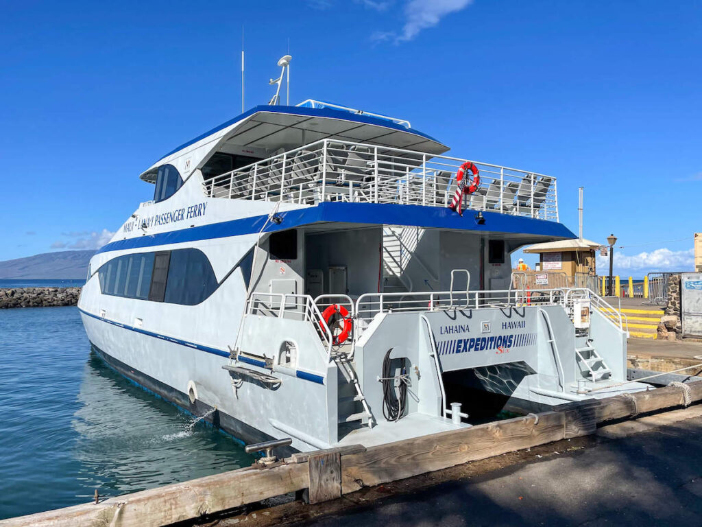 Image of a passenger ferry in Lahaina Harbor on Maui.