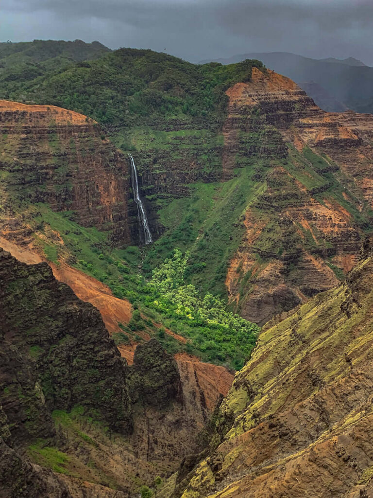 Image of Waimea Canyon and a waterfall on Kauai