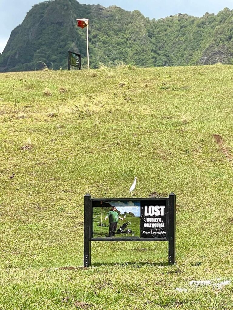 Image of a sign that says Hurley's Golf Course Film Location from Lost.