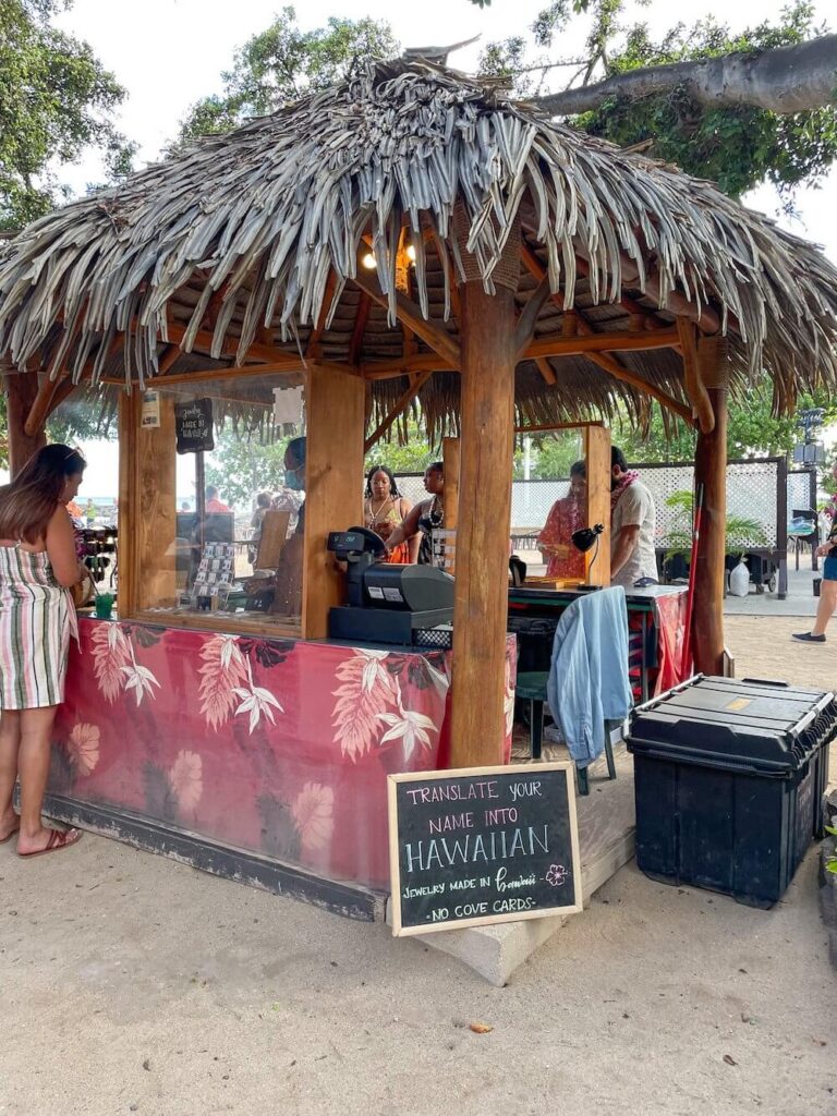 Image of a booth selling jewelry at the Paradise Cove Luau in Oahu