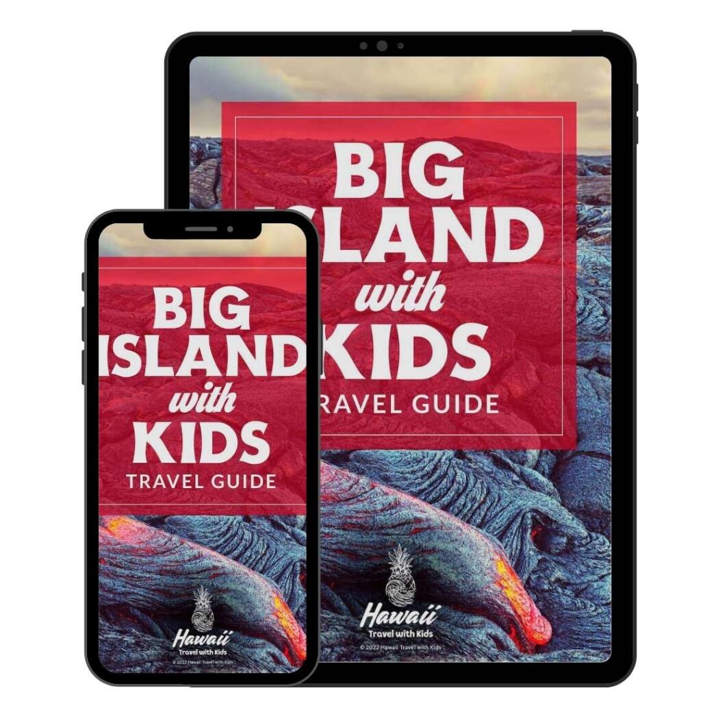 Image of a cell phone and tablet with the digital Big Island guide book on the screens.