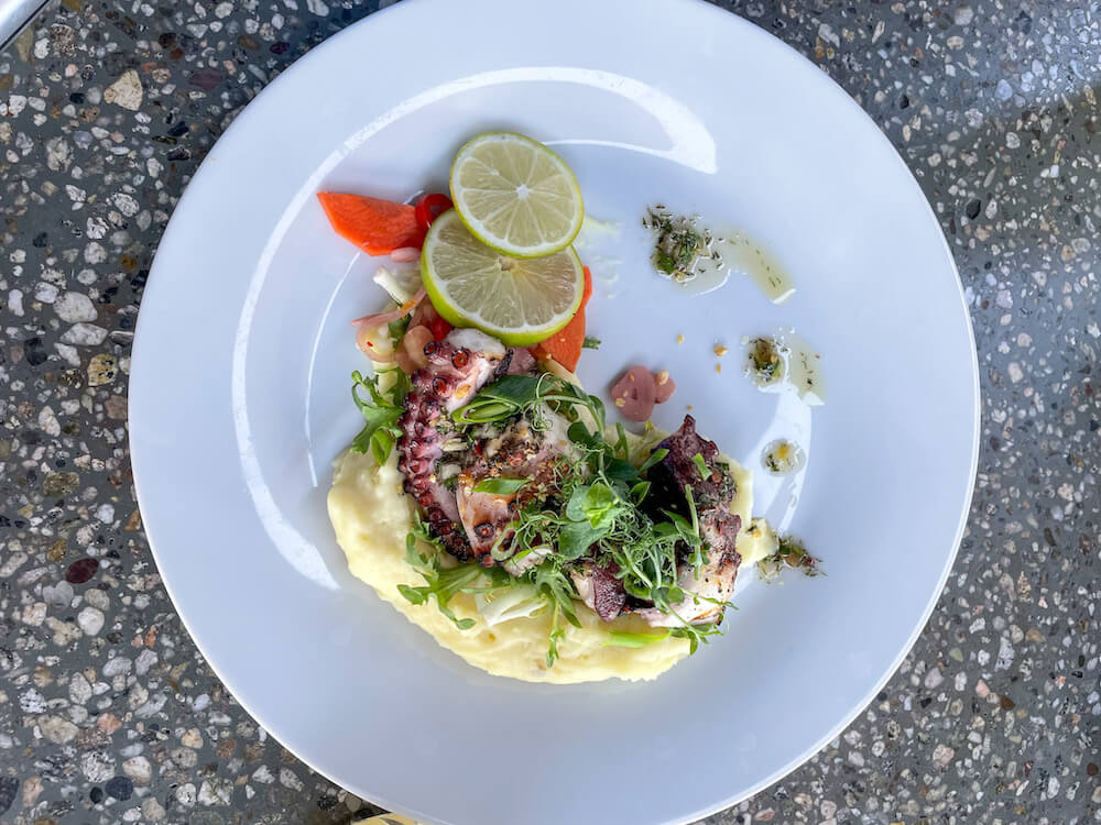 Image of grilled octopus with mashed potatoes
