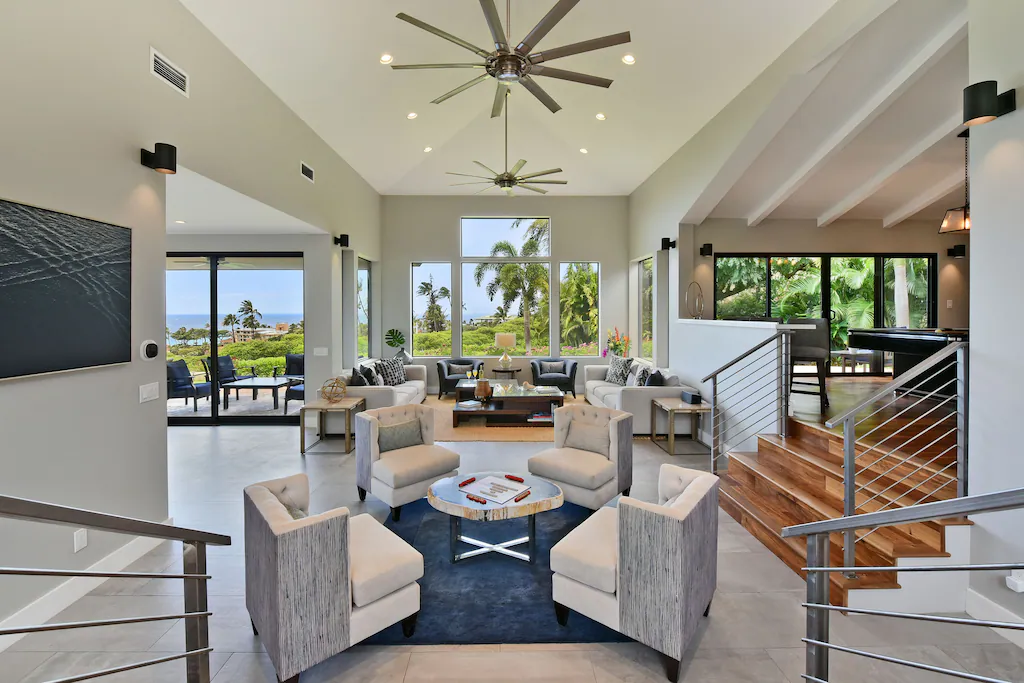 Image of the inside of a Maui vllla living rooms and staircases.