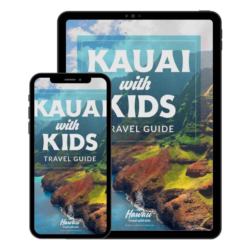 Image of a cell phone and tablet with the digital Kauai guide book on the screens.