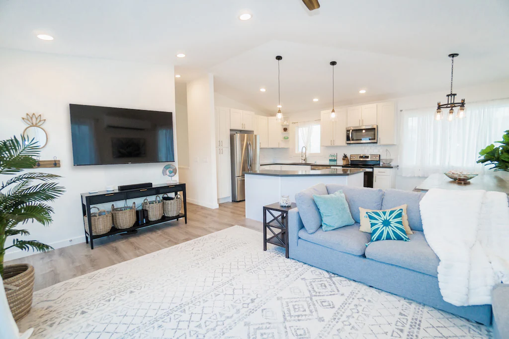 Image of a light and airy living room and kitchen