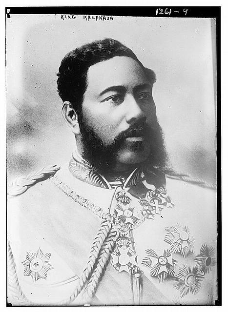 Image of King David Kalakaua in black and white in his dress clothing