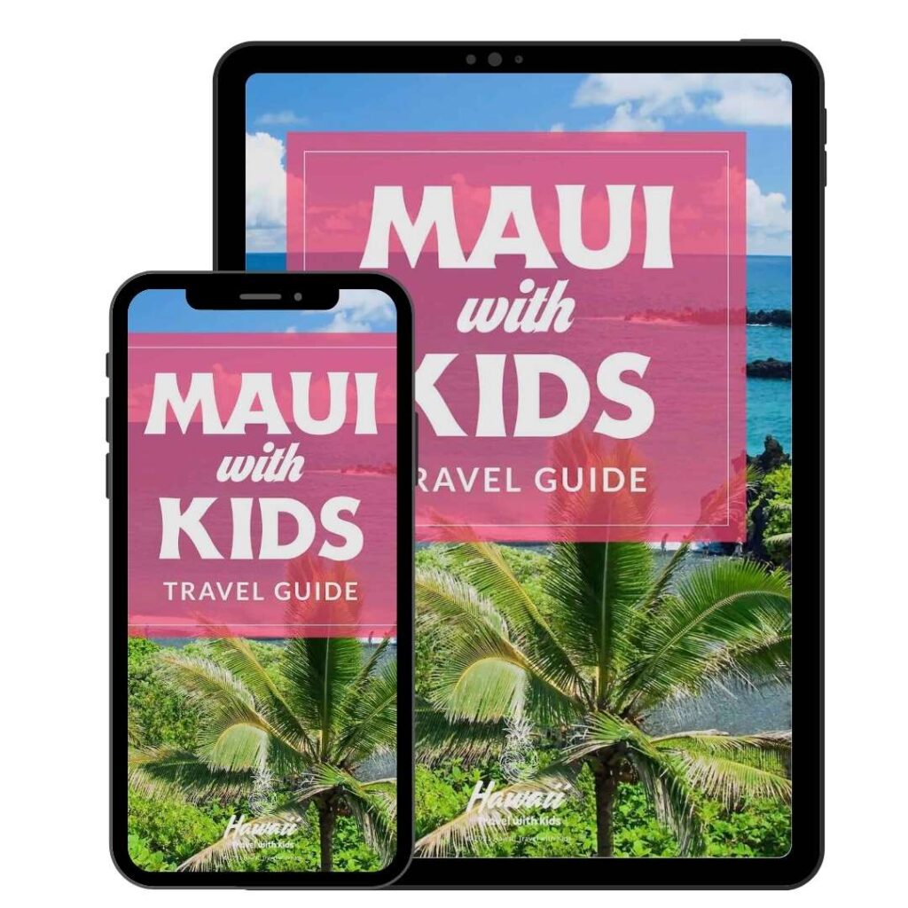 Image of a cell phone and tablet with the digital Maui guide book on the screens.
