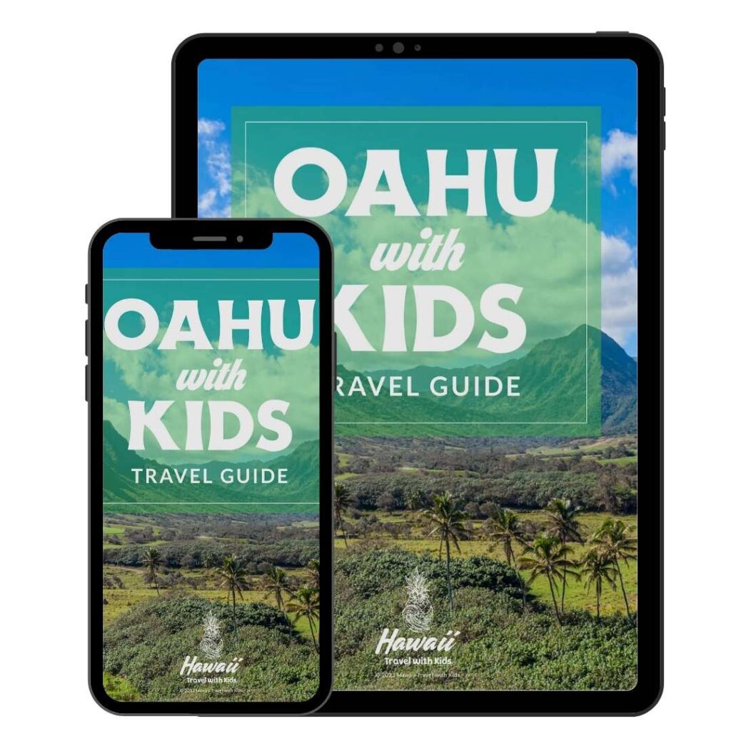 Image of a cell phone and tablet with the digital Oahu guide book on the screens.