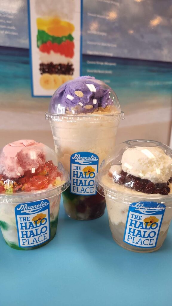 Image of three containers of halo halo from Magnolia on Oahu