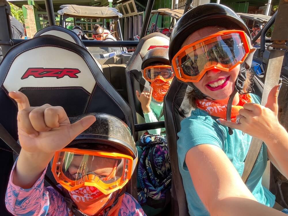 Kauai ATV Tour in Poipu: Image of a family selfie inside the ATV