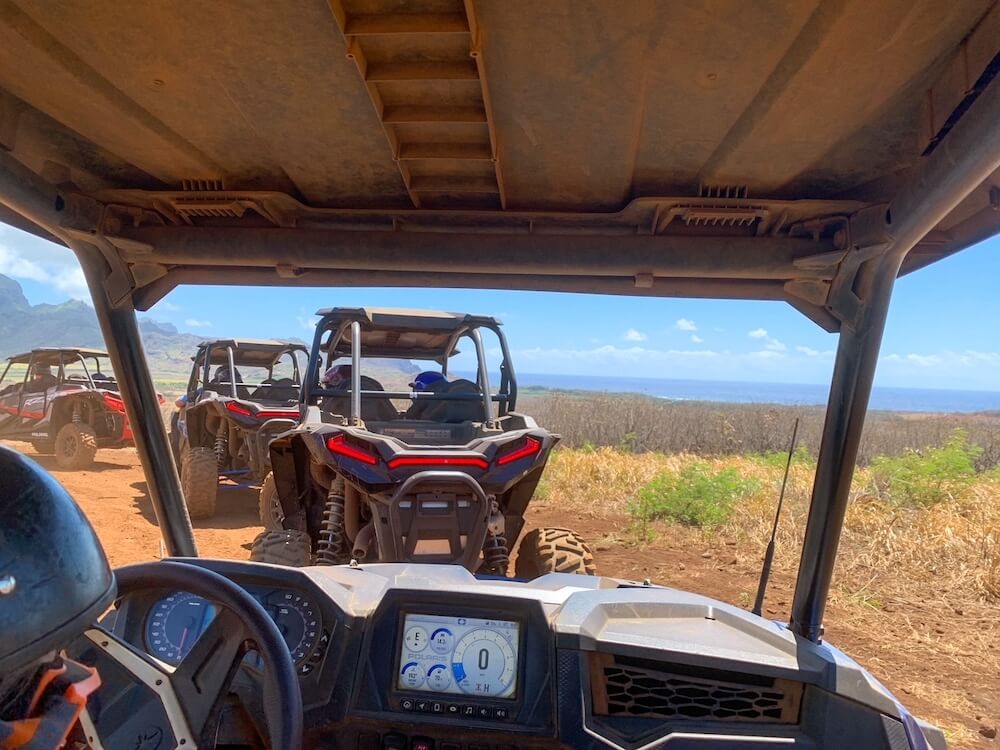 Kauai ATV Tour in Poipu: Image of the inside of a Polaris ATV