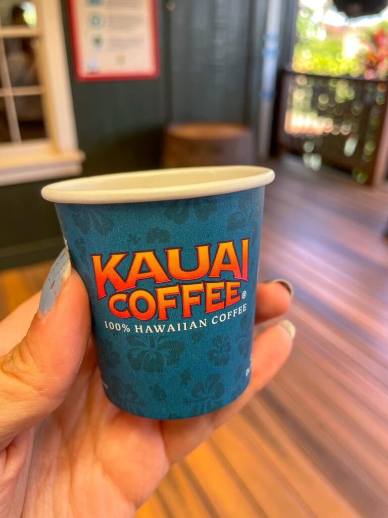 Kauai Coffee Farm Tour: Image of a tiny disposible Kauai coffee cup
