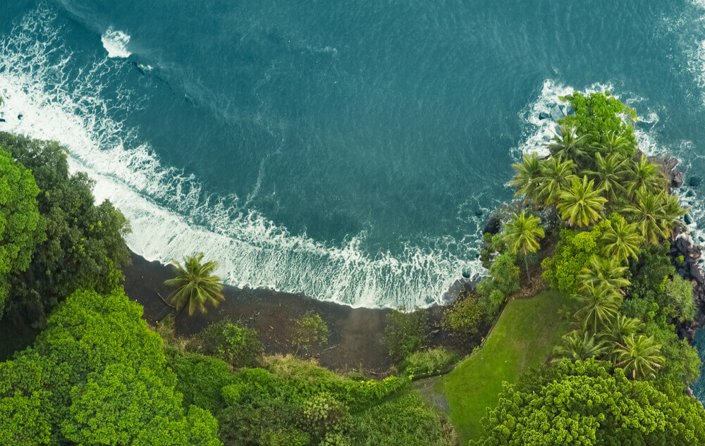 Image of a black sand beach in Hawaii during November