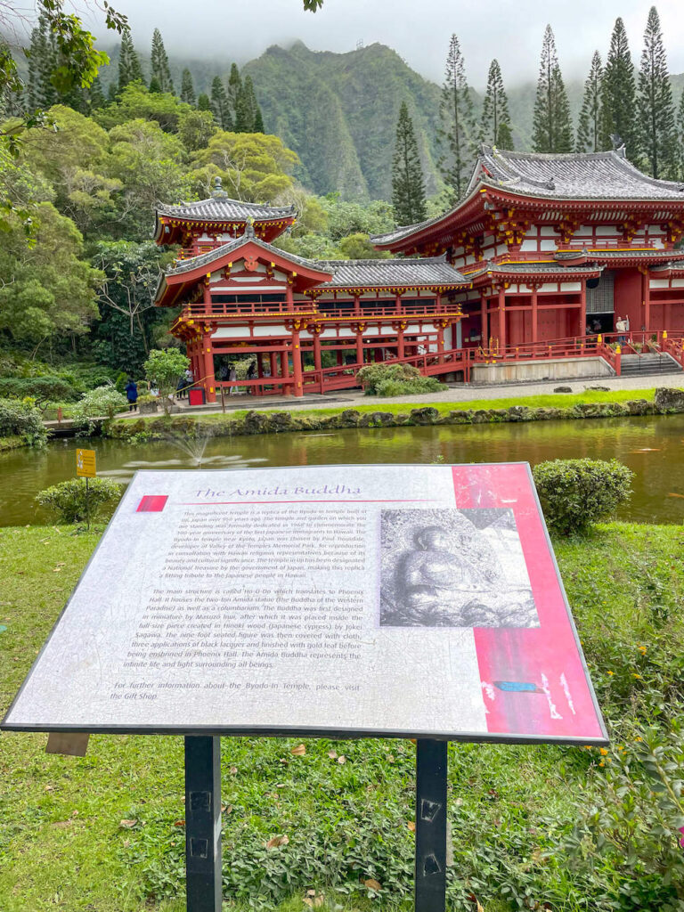 Image of an informative display in front of the Byodo-In Temple