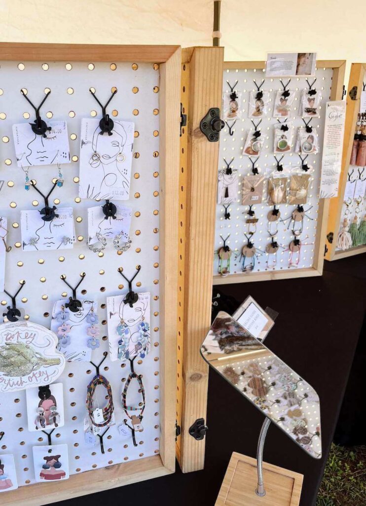 Image of jewelry in a case at the Waialua Farmers Market in North Shore Oahu.