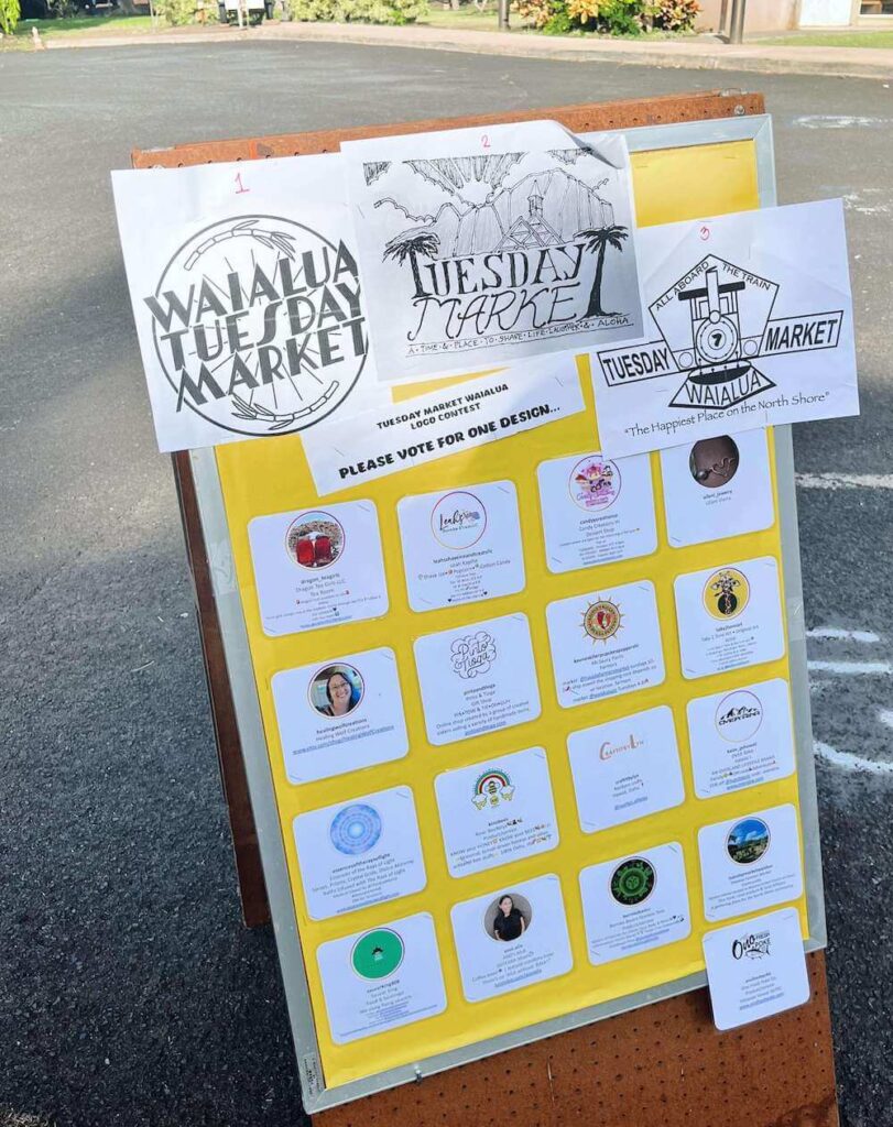 Image of the Waialua Tuesday Market Design Contest sign