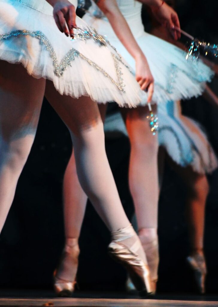 Image of ballet dancers feet and tutus as they perform The Nutcracker