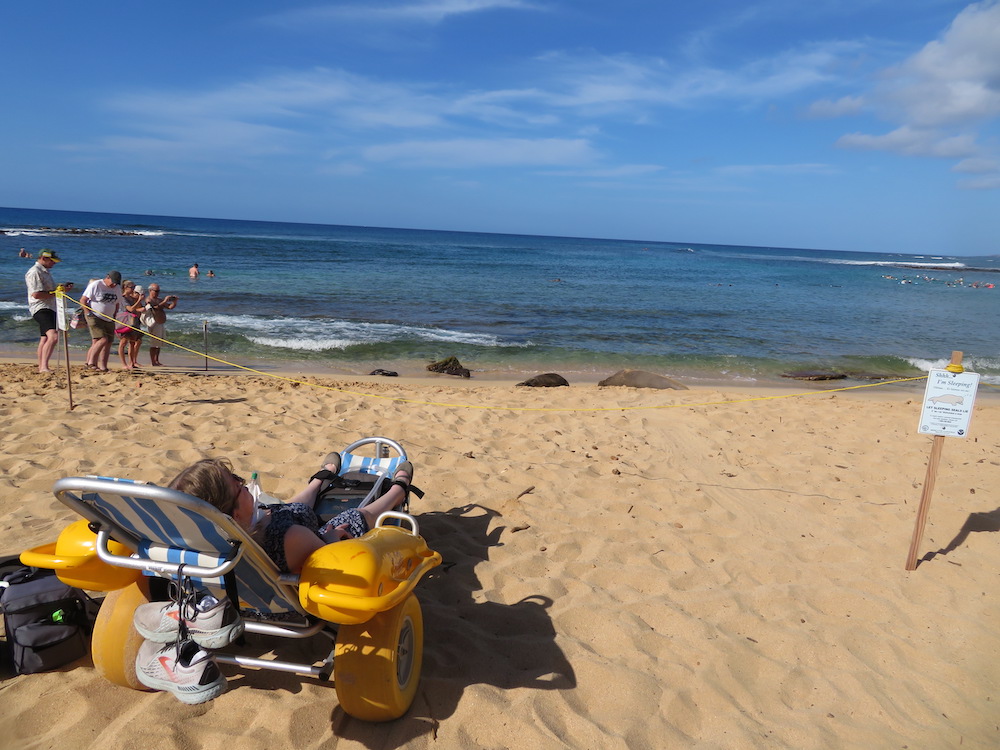 Image of a beach wheelchair at Poipu Beach on Kauai