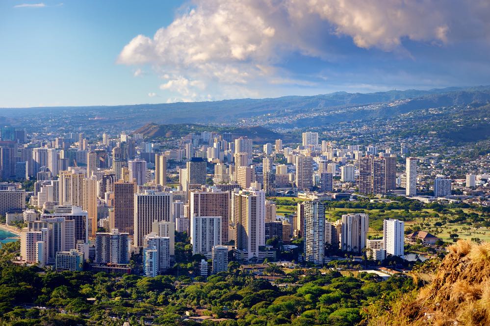 Spectacular view of Honolulu city, Oahu, Hawaii