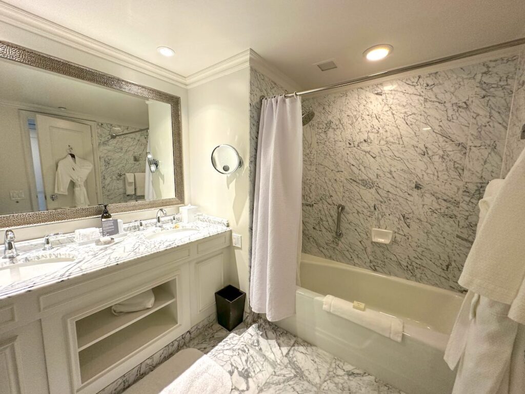 Image of a nice hotel bathroom at the Fairmont Orchid on the Big Island.