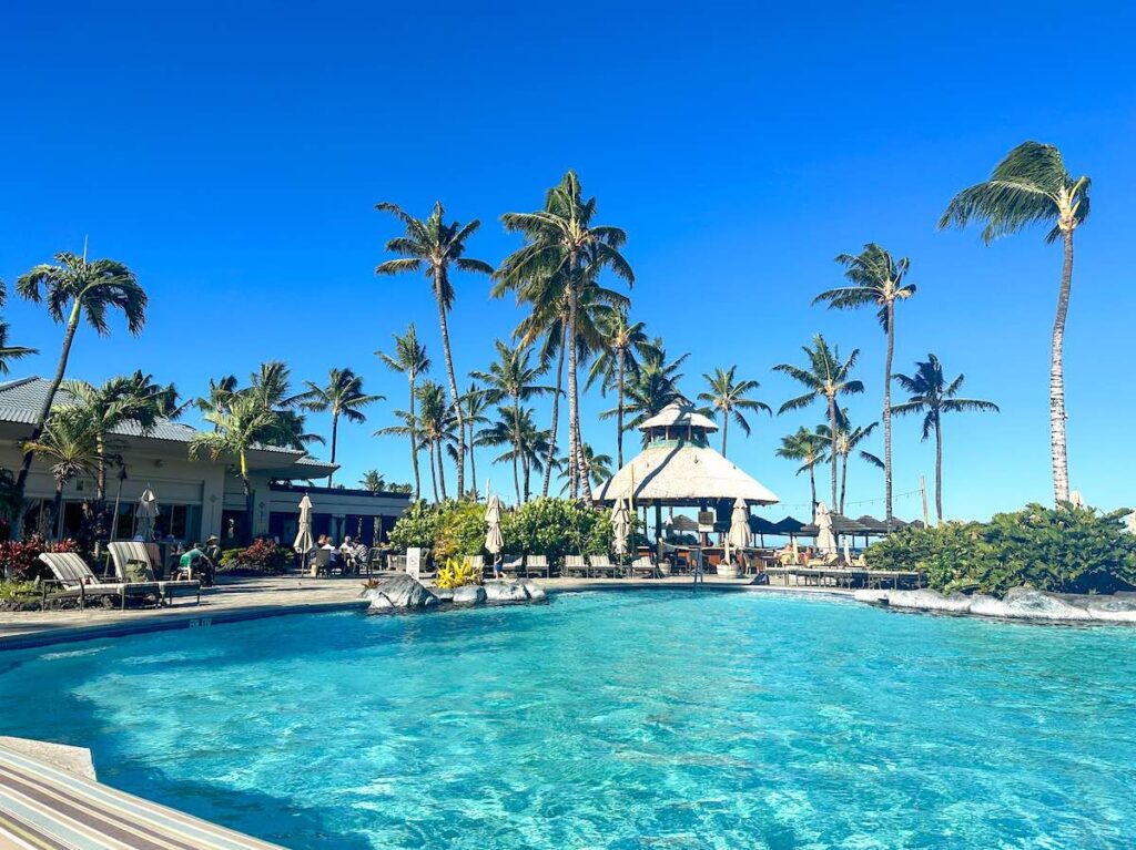 Image of the pool area at the Fairmont Orchid in Kona Hawaii.