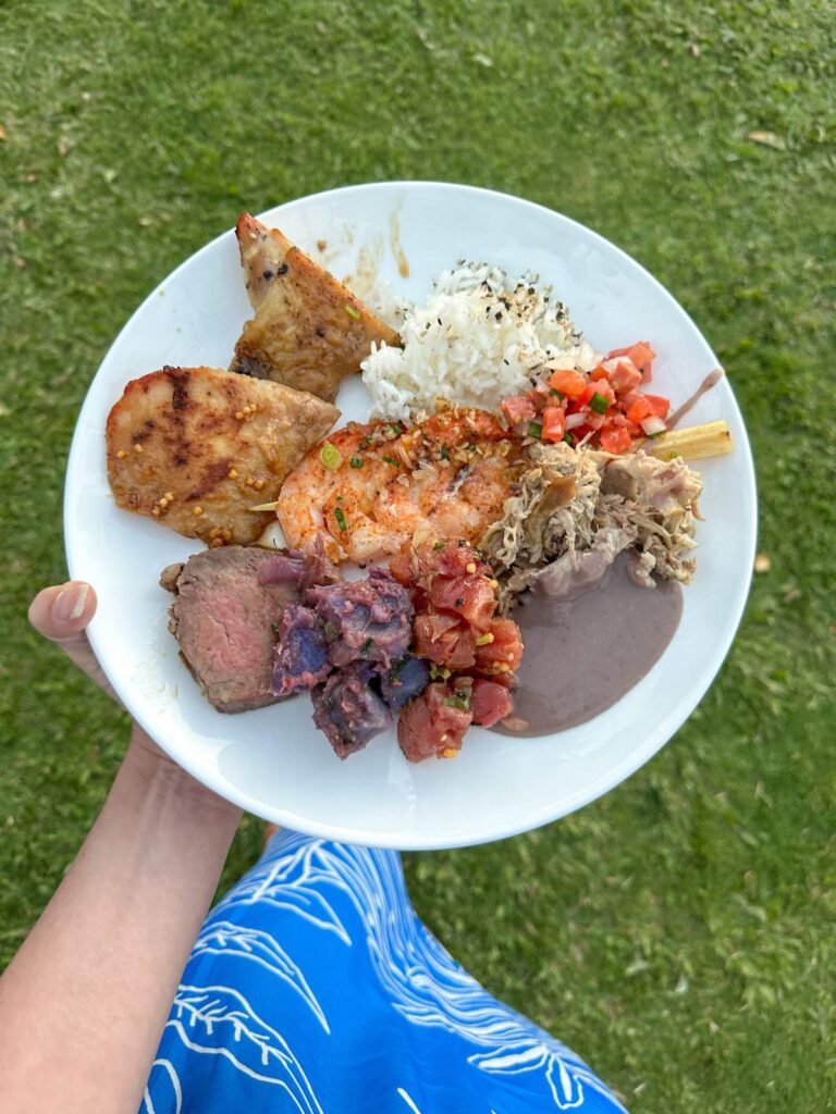 Image of a plate full of Big Island luau food