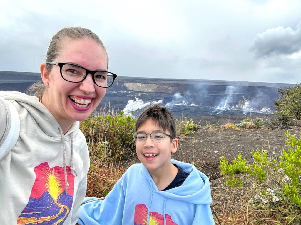 Image of a mom and boy at Hawaii Volcanoes National Park