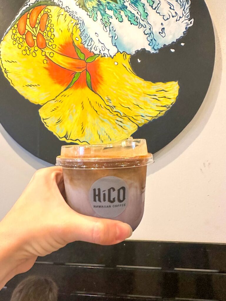 Image of an ube latte at HiCo in Kona.