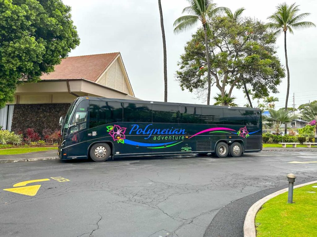 Image of the Polynesian Adventure Tour Bus in Kona