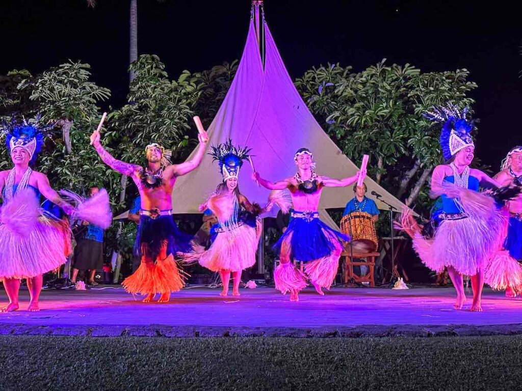 Image of Tahitian dancers at the Hawaii Loa Luau at the Fairmont Orchid